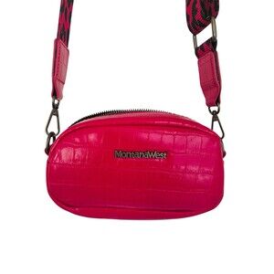 Montana West Pink Faux Croc Crossbody Bag with Animal Print Strap